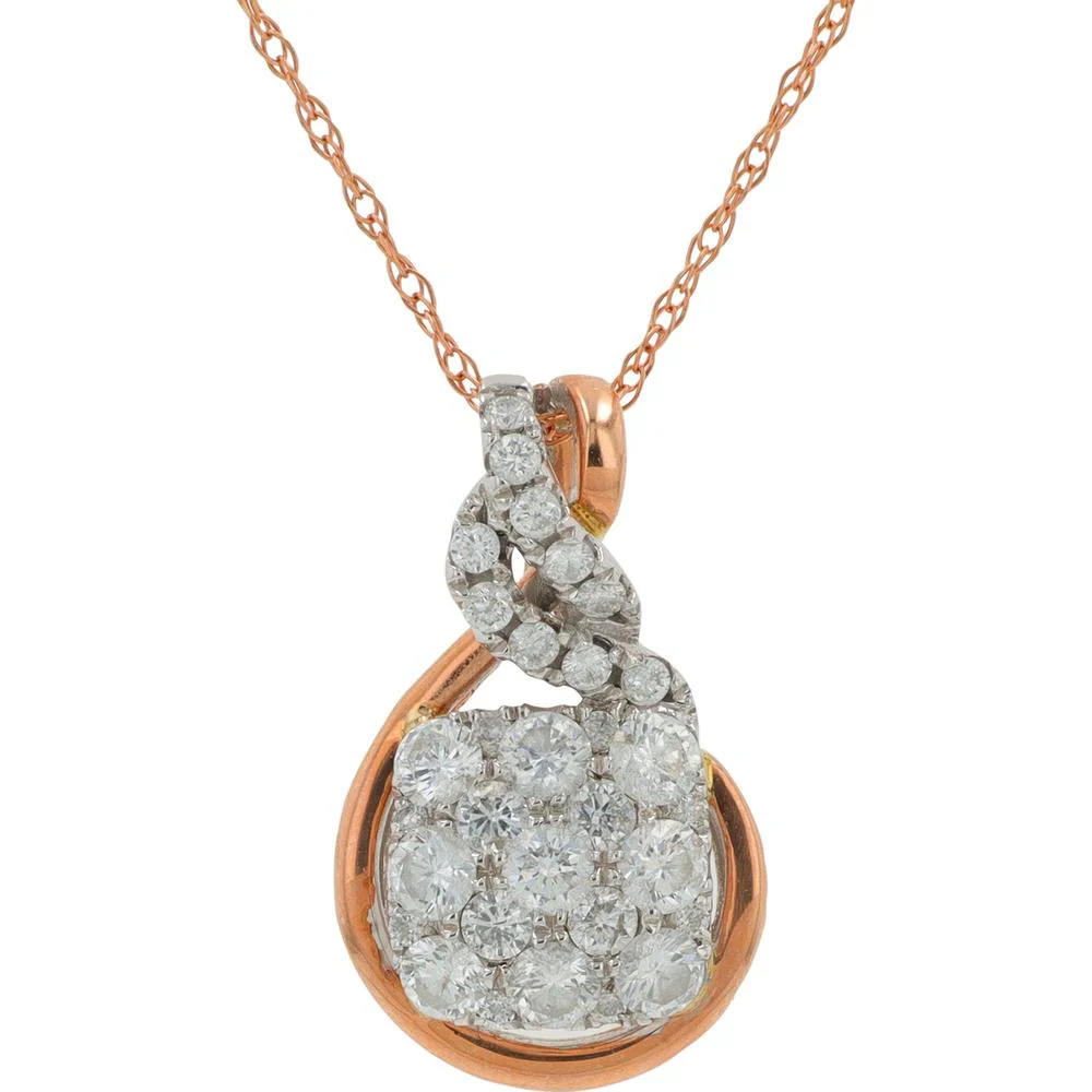 10K Rose Gold 0.60 Carat Diamond Pendant Necklace with Prong Set Round Diamonds