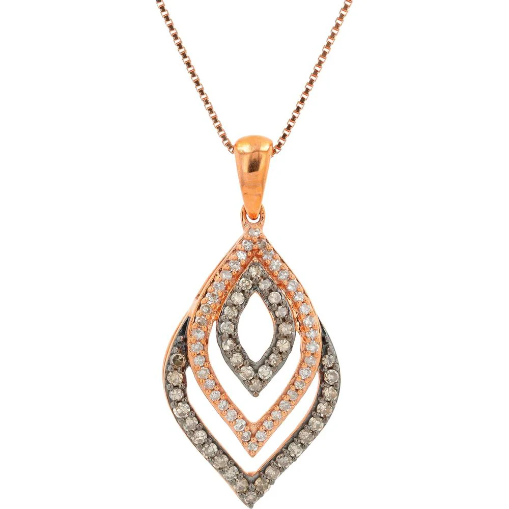 10K Rose Gold 1/3 Carat Diamond Marquise Pendant Necklace