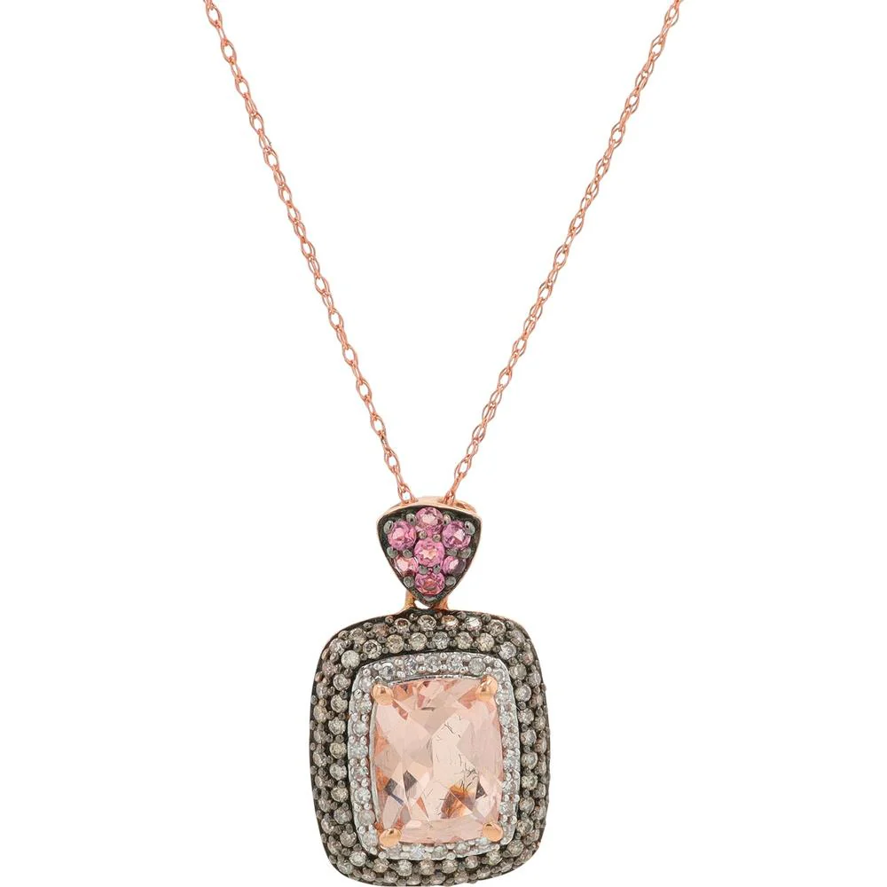 10K Rose Gold Cushion Cut Kunzite Pendant with Pink Sapphire Accents - 0.50 Carat Total Color Weight