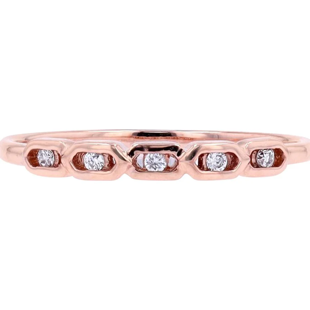 10K Rose Gold Diamond Band with 0.045 Carat Total Round Diamonds - Petite Stacking Ring