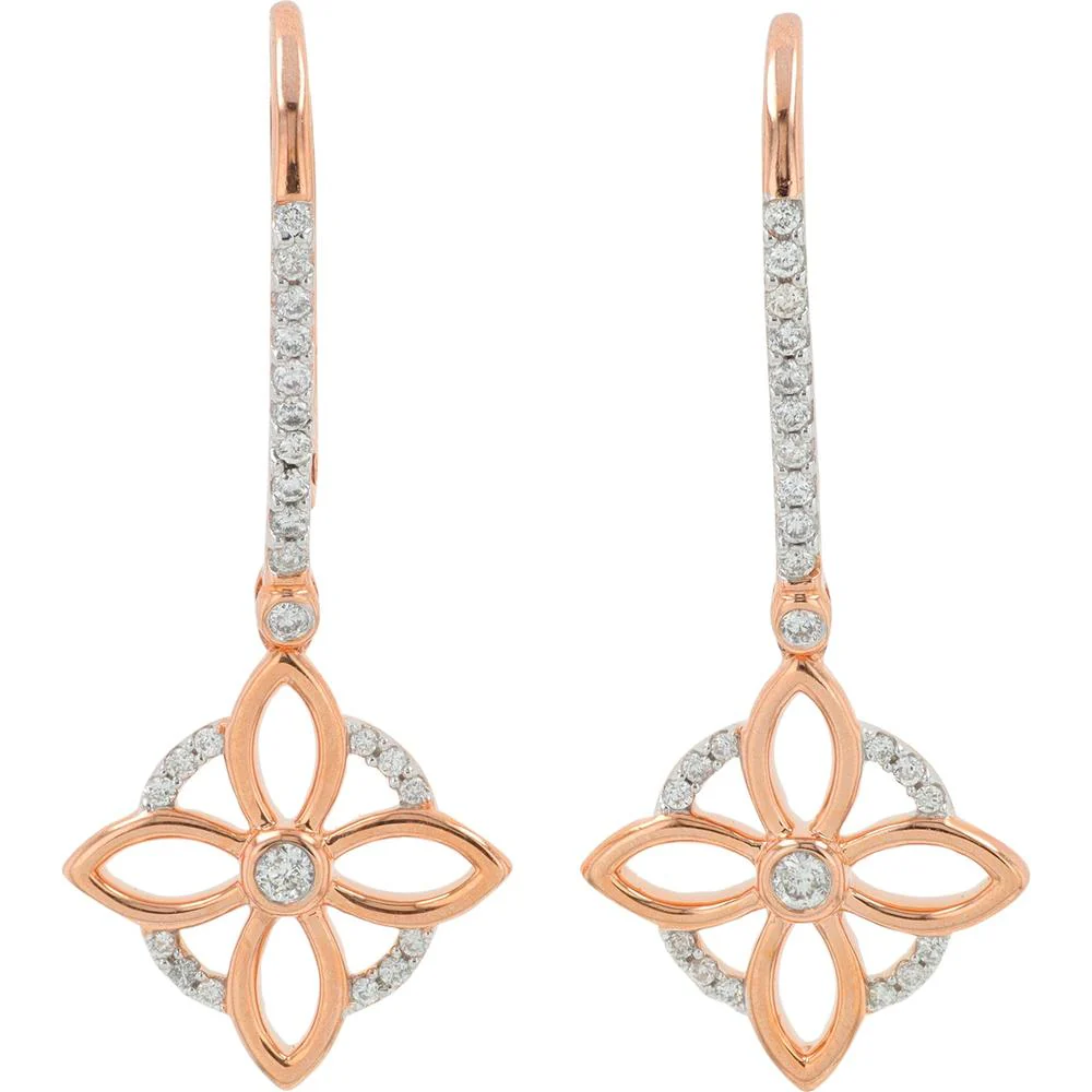 10K Rose Gold Diamond Drop Earrings with Floral Motif - 0.20 Carat Total Diamond Weight - Image 2