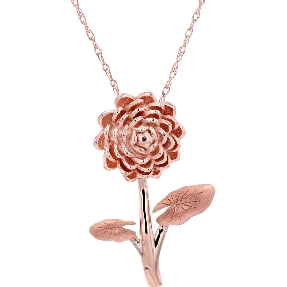 10K Rose Gold Water Lily Pendant Necklace - July Birth Flower