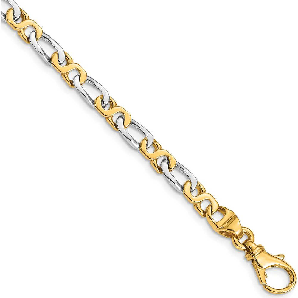 10K Two-Tone 4.8mm Hand Polished Fancy Link Bracelet with Lobster Clasp by Oro Pregiato