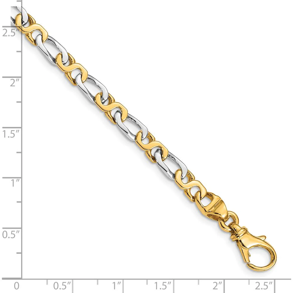 10K Two-Tone 4.8mm Hand Polished Fancy Link Bracelet with Lobster Clasp by Oro Pregiato - Image 2