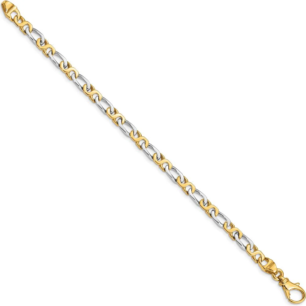 10K Two-Tone 4.8mm Hand Polished Fancy Link Bracelet with Lobster Clasp by Oro Pregiato - Image 3