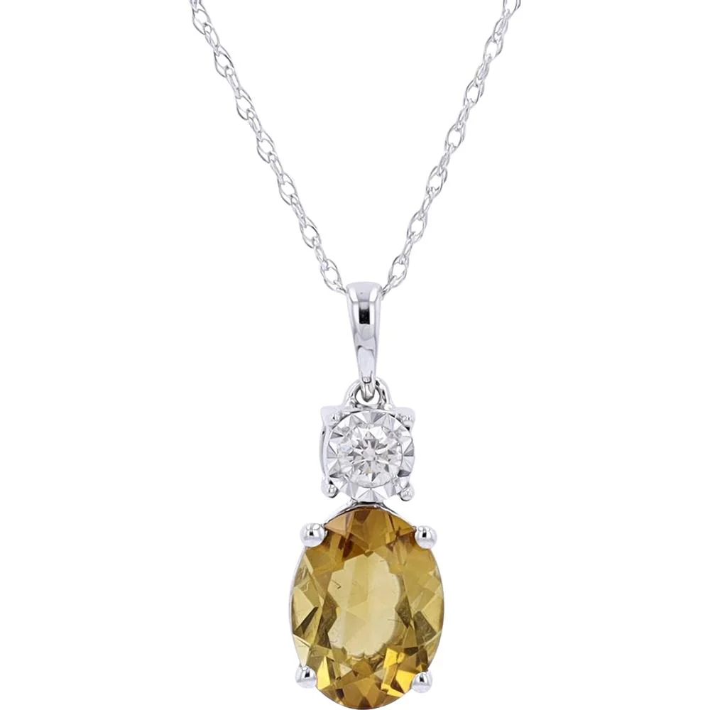 10K Two-Tone Citrine & Diamond Pendant with Milgrain Detail - 0.07 Carat Total Diamond Weight