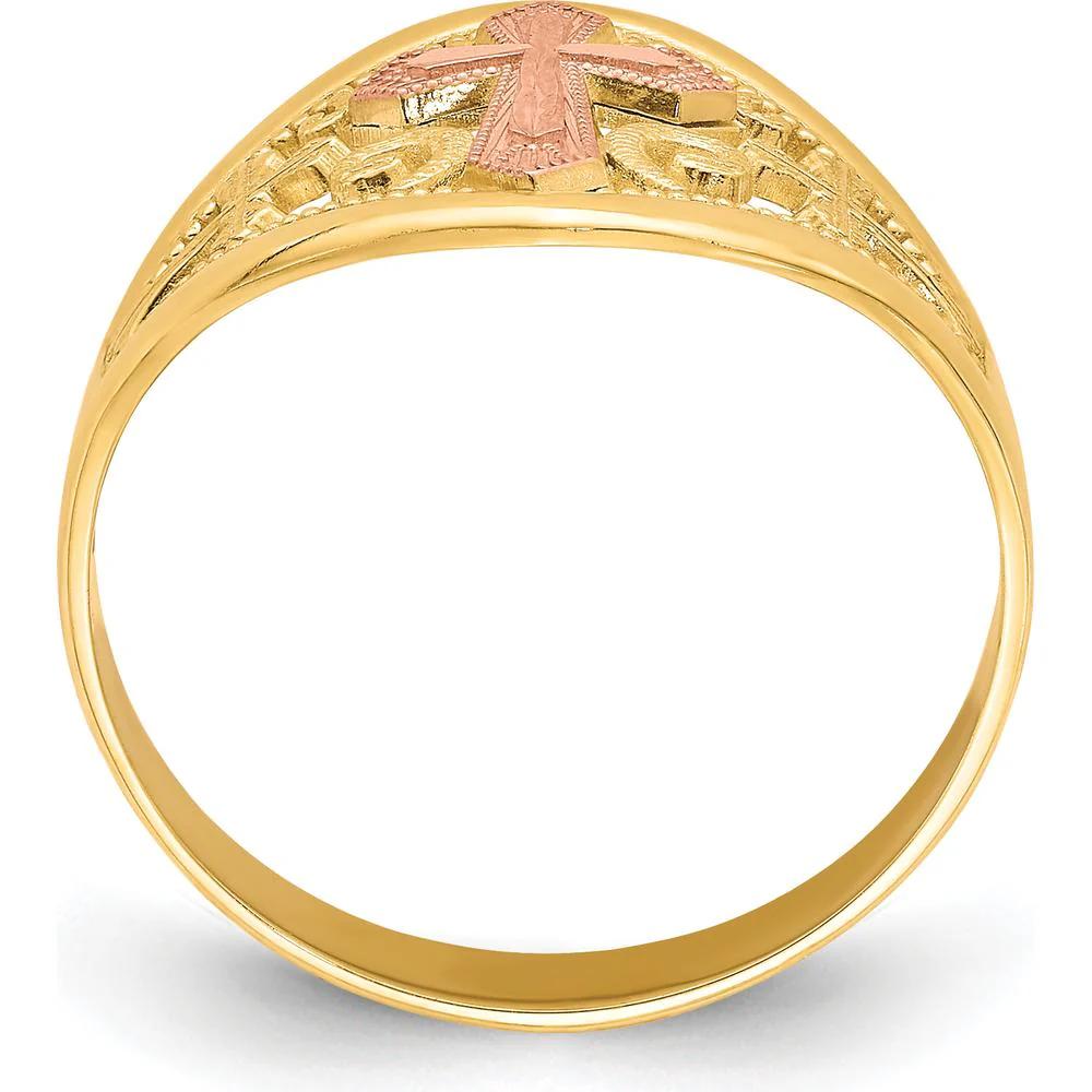 10K Two-Tone Cross Ring in Yellow and Pink Gold - Symbolic Religious Jewelry by Oro Pregiato - Image 2