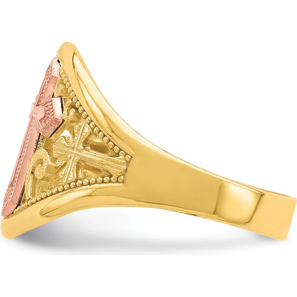 10K Two-Tone Cross Ring in Yellow and Pink Gold - Symbolic Religious Jewelry by Oro Pregiato - Image 3