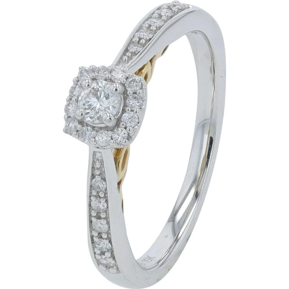 10K Two-Tone Diamond Engagement Ring with Halo - 0.37 Carat Total Diamond Weight