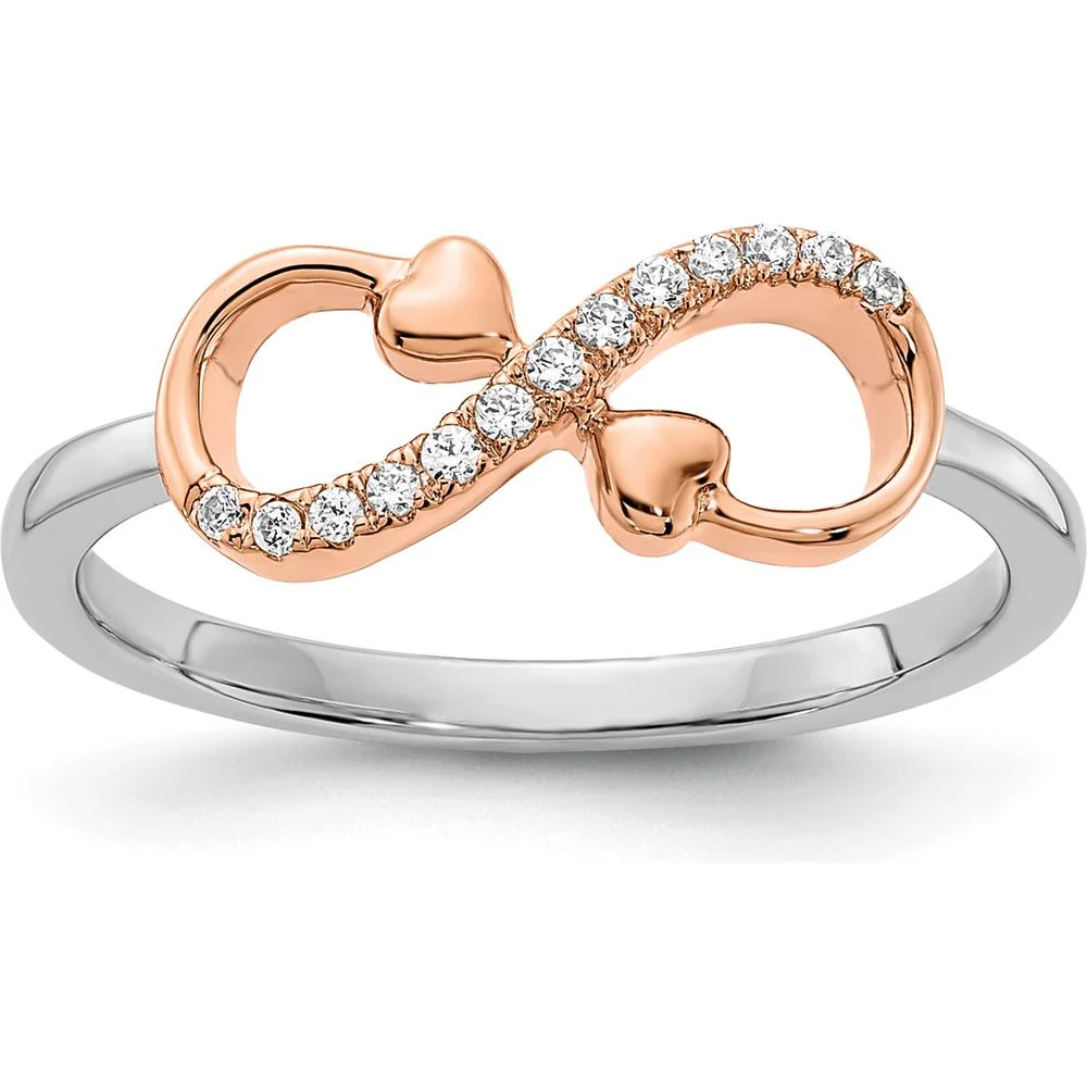 10K Two-Tone Gold Infinity Heart Diamond Ring with Pave Set Round Diamonds - 0.20 Carat Total Diamond Weight - Size 7 by Oro Pregiato