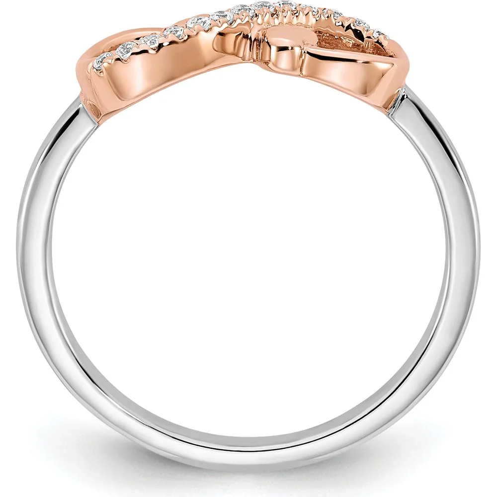10K Two-Tone Gold Infinity Heart Diamond Ring with Pave Set Round Diamonds - 0.20 Carat Total Diamond Weight - Size 7 by Oro Pregiato - Image 2