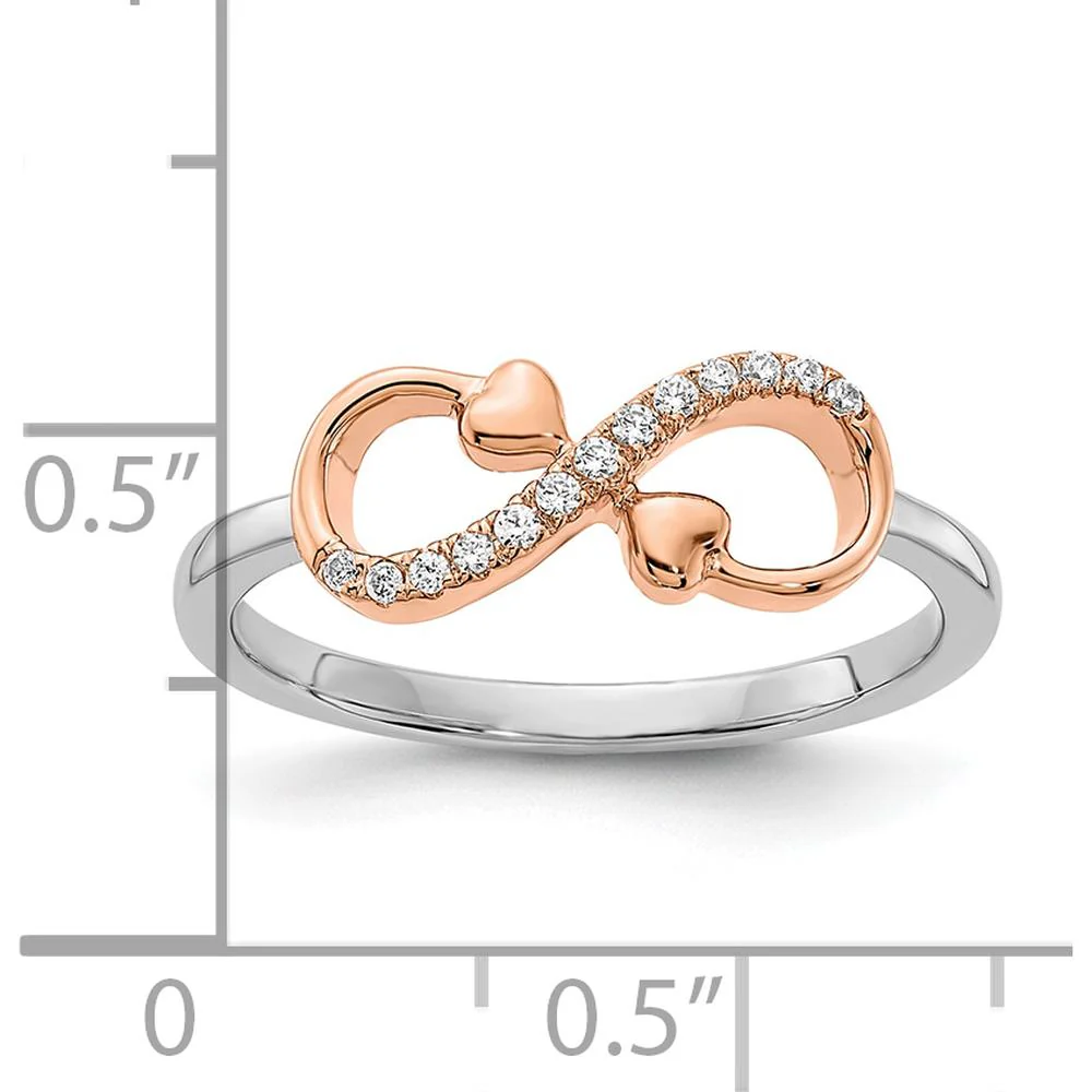 10K Two-Tone Gold Infinity Heart Diamond Ring with Pave Set Round Diamonds - 0.20 Carat Total Diamond Weight - Size 7 by Oro Pregiato - Image 4