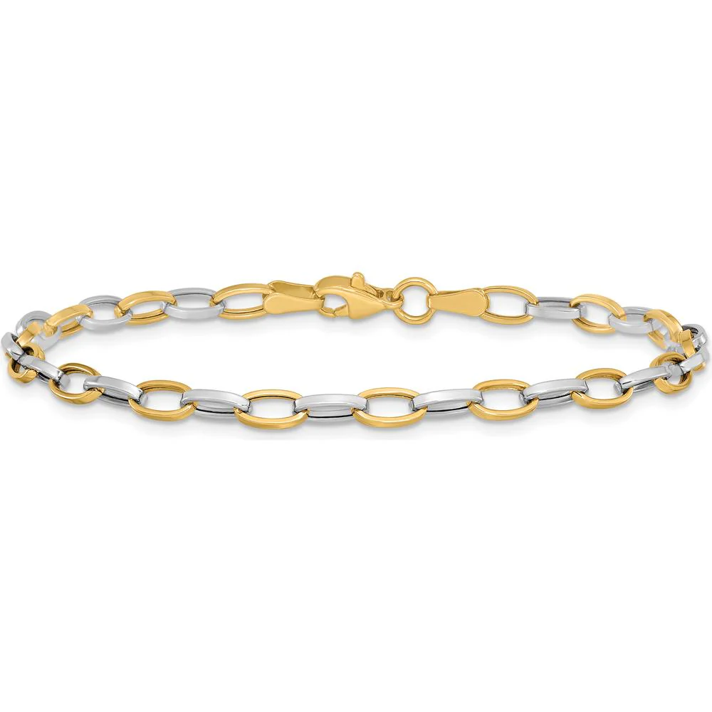 10K Two-Tone Gold Polished Open Link Bracelet with Lobster Clasp - 7.25" Length by Oro Pregiato - Image 3