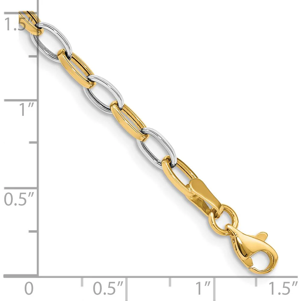 10K Two-Tone Gold Polished Open Link Bracelet with Lobster Clasp - 7.25" Length by Oro Pregiato - Image 4