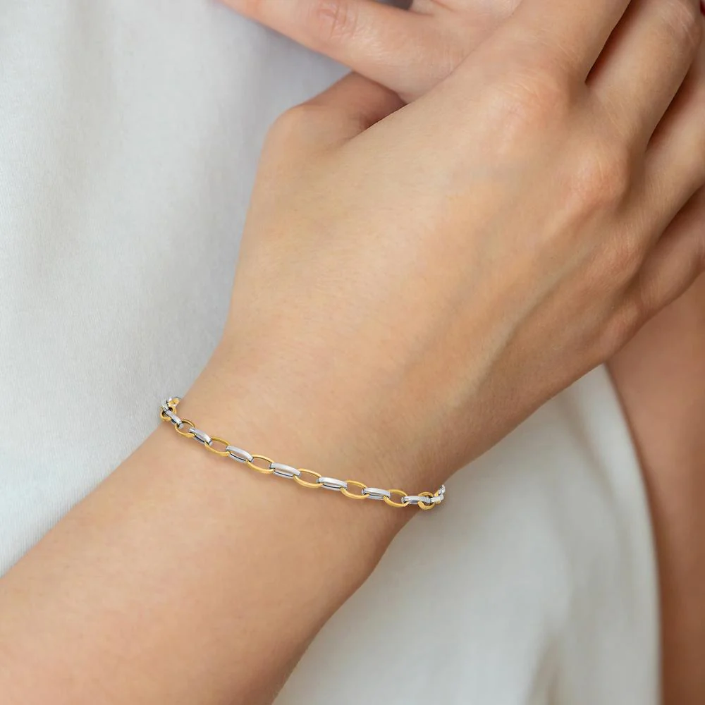 10K Two-Tone Gold Polished Open Link Bracelet with Lobster Clasp - 7.25" Length by Oro Pregiato - Image 5