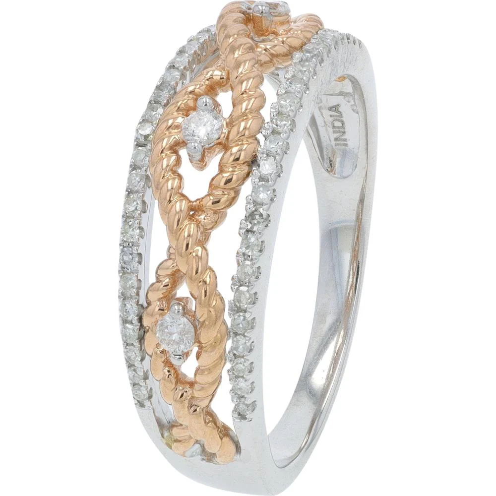10K Two-Tone White & Rose Gold Diamond Rope Ring - 0.50 Carat Total Diamond Weight