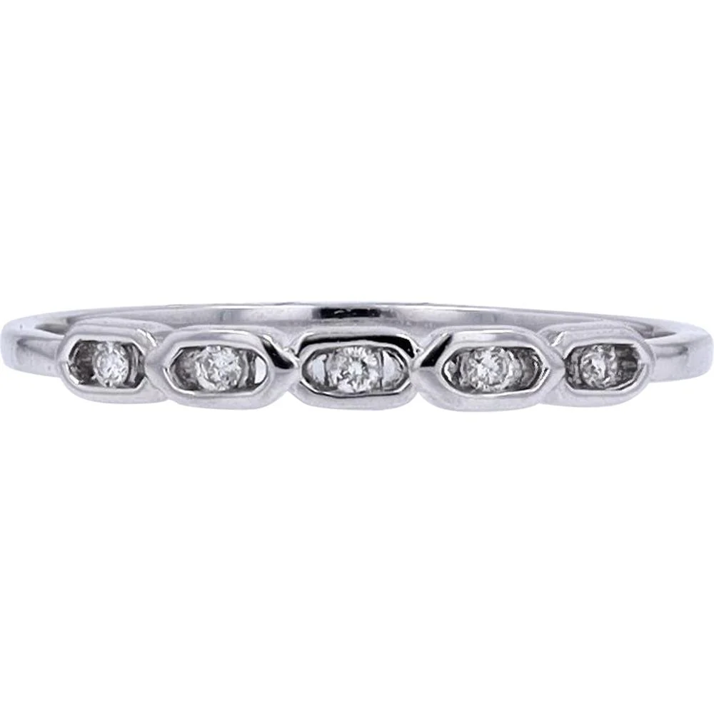 10K White Gold 0.045 Carat Total Diamond Band with Five Round Diamonds
