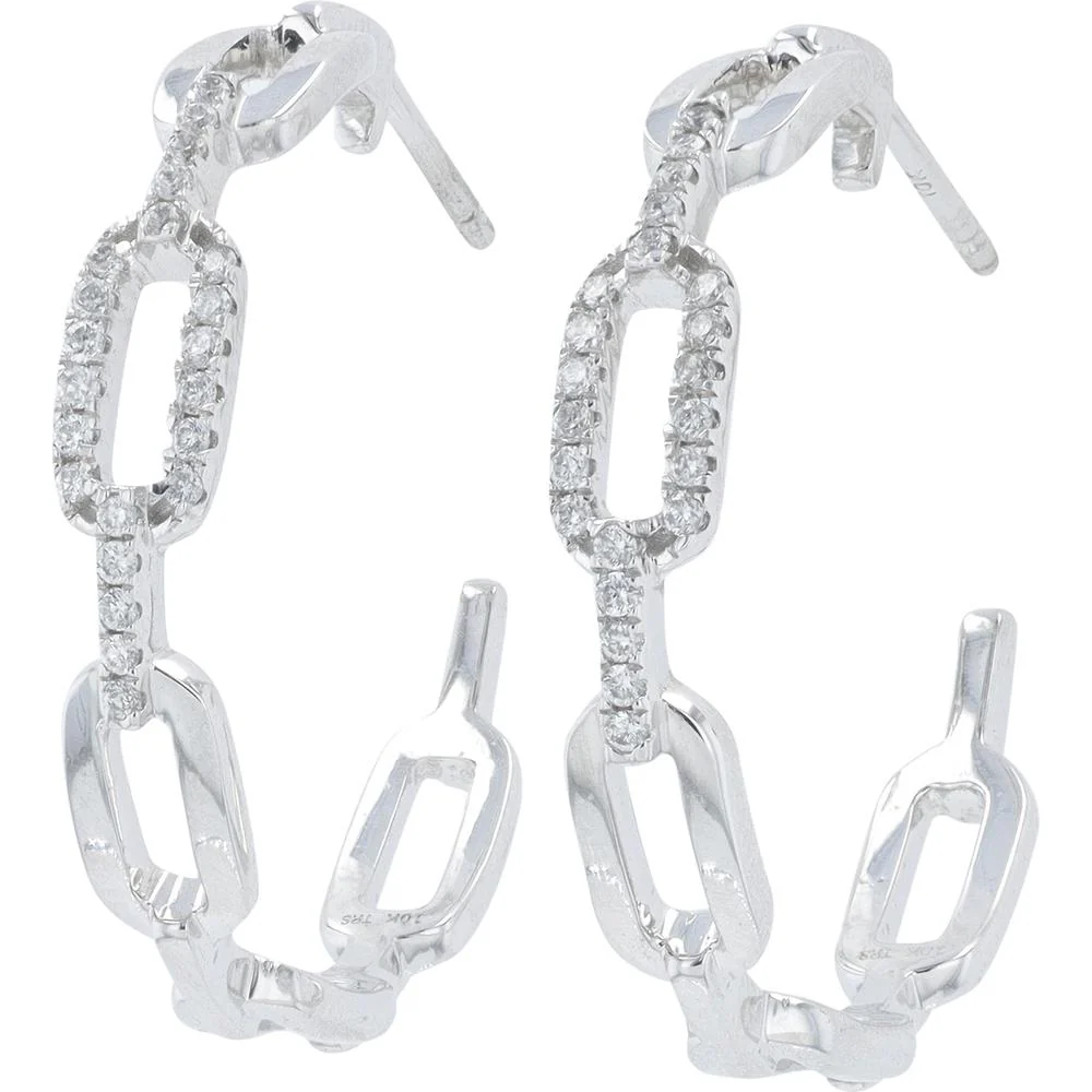 10K White Gold 0.17 Carat Diamond Pavé C Hoop Earrings - 0.17 Carat Total Diamond Weight