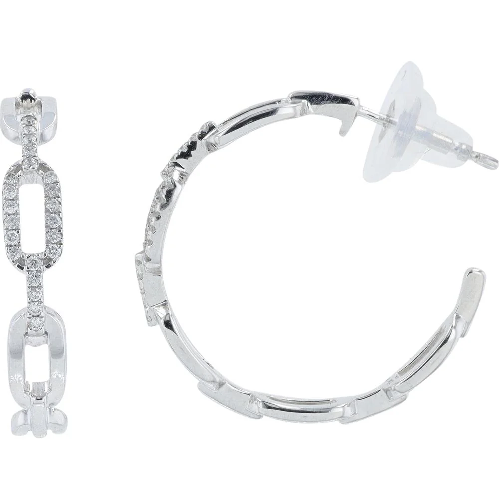 10K White Gold 0.17 Carat Diamond Pavé C Hoop Earrings - 0.17 Carat Total Diamond Weight - Image 2