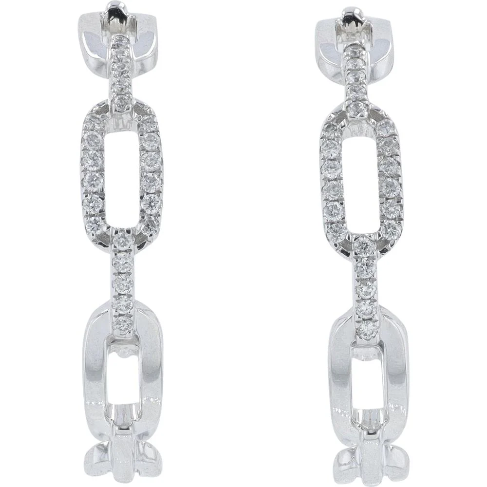 10K White Gold 0.17 Carat Diamond Pavé C Hoop Earrings - 0.17 Carat Total Diamond Weight - Image 3