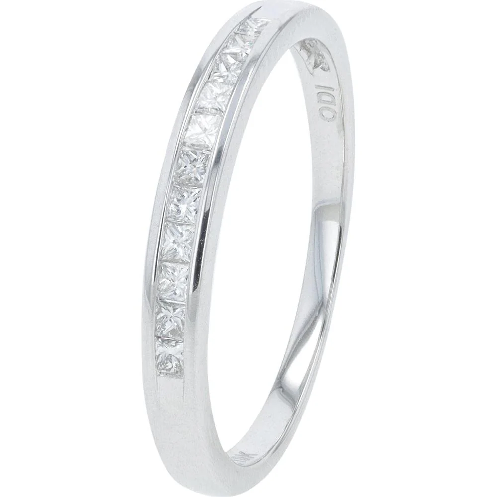 10K White Gold 0.20 Carat Diamond Band with Princess - Cut Diamonds - Sleek Channel Set