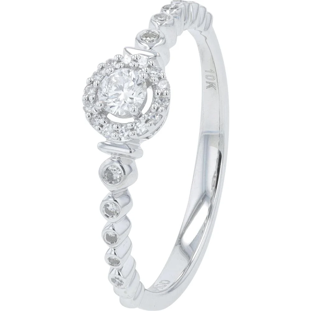 10K White Gold 0.20 Carat Diamond Engagement Ring with Milgrain Detail