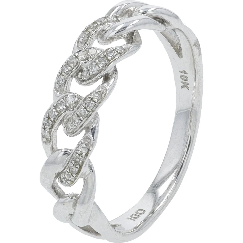 10K White Gold 0.25 Carat Total Diamond Chain Link Band Ring - Women's