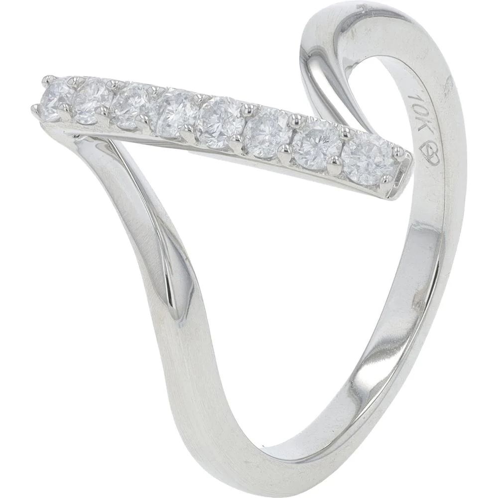 10K White Gold 0.30 Carat Diamond Bar Ring - 7 Round Prong Set Diamonds