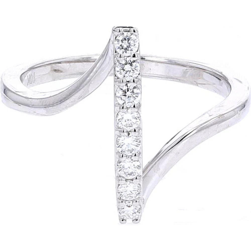 10K White Gold 0.30 Carat Diamond Bar Ring - 7 Round Prong Set Diamonds - Image 2