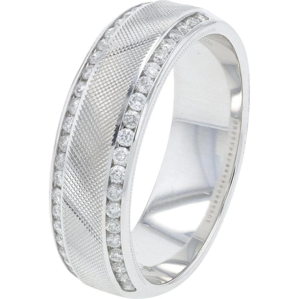 10K White Gold 0.38 Carat Diamond Gents Band - Elegant Brushed Finish with Round Diamonds