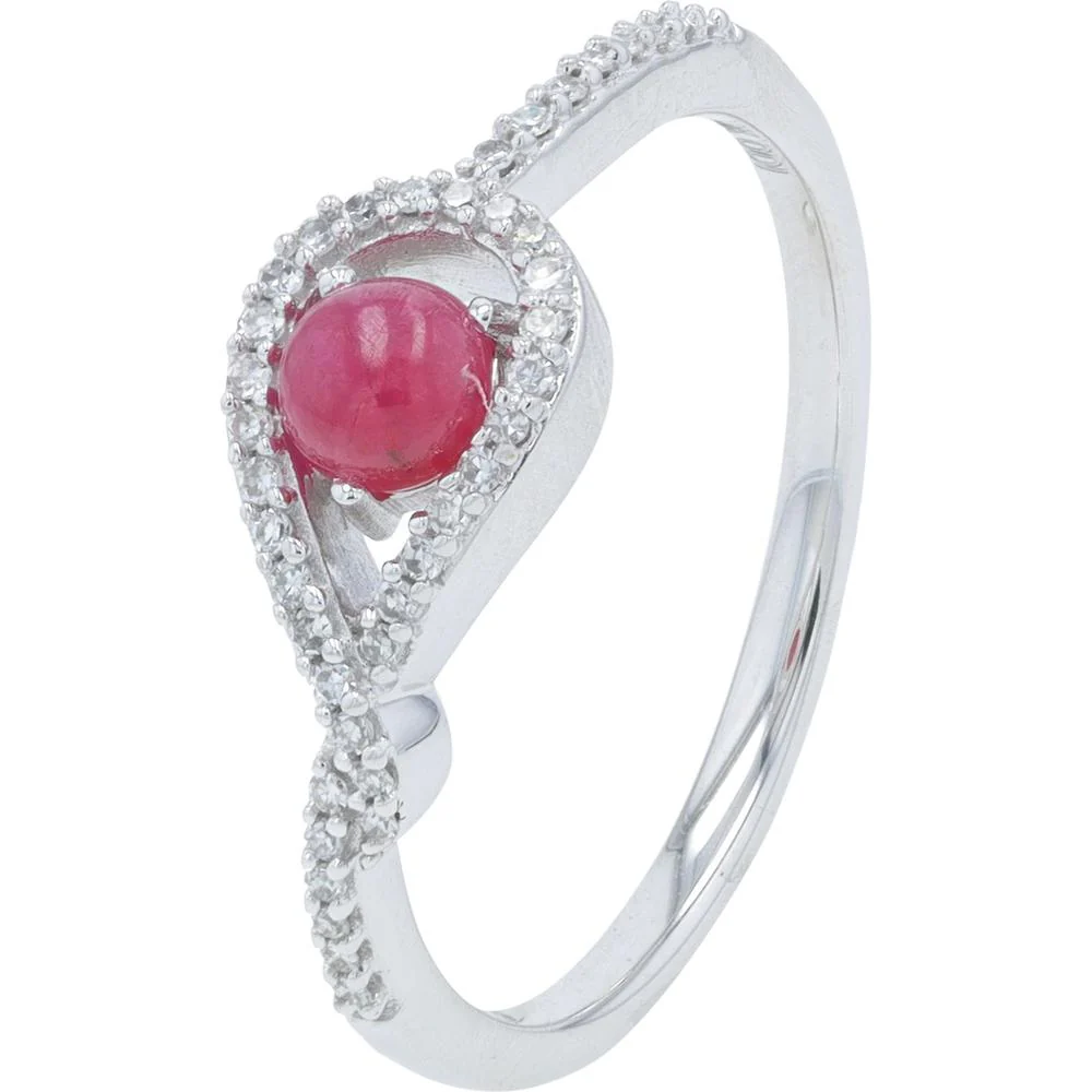 10K White Gold 0.42 Carat Ruby Ring with 0.12 Carat Diamond Halo