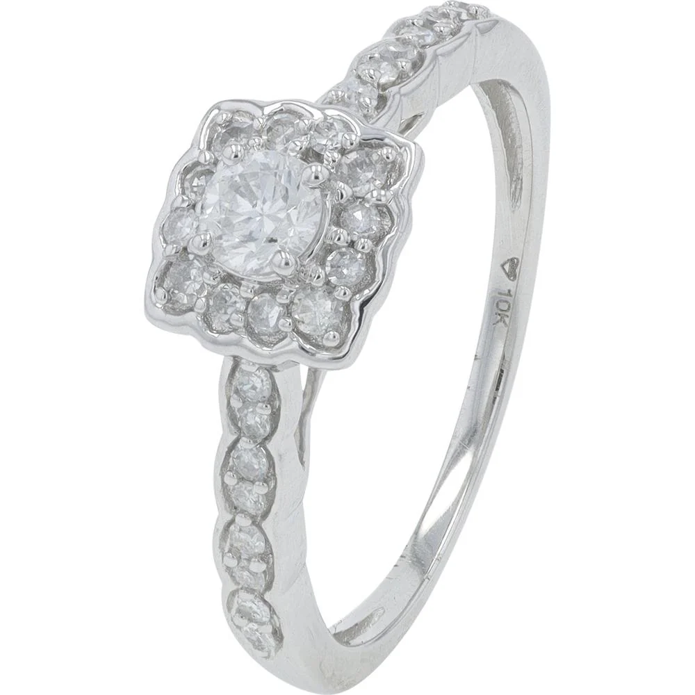 10K White Gold 0.50 Carat Diamond Bridal Ring Set with Halo and Prong - Set Diamonds - 0.50 Carat Total Diamond Weight - Image 2