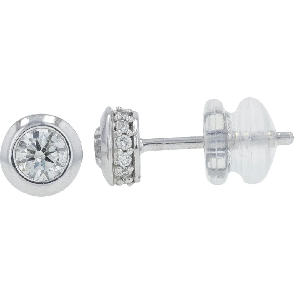 10K White Gold 0.50 Carat Round Diamond Bezel Set Stud Earrings - 0.50 Carat Total Diamond Weight