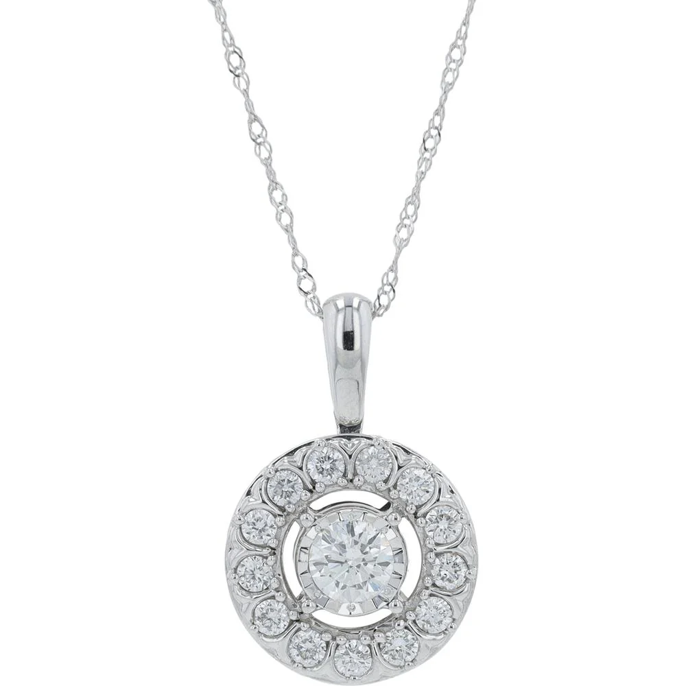10K White Gold 1.00 Carat Total Weight Round Lab - Grown Diamond Halo Pendant