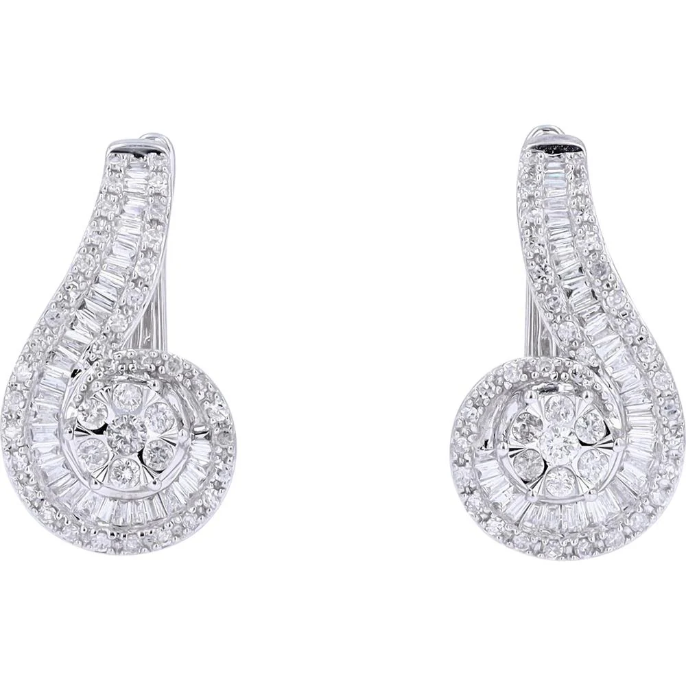 10K White Gold 1.00 Carat Total Weight Swirl Diamond Drop Earrings
