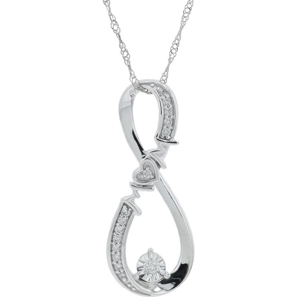 10K White Gold 1/10 Carat Diamond Infinity Pendant with Heart Accent