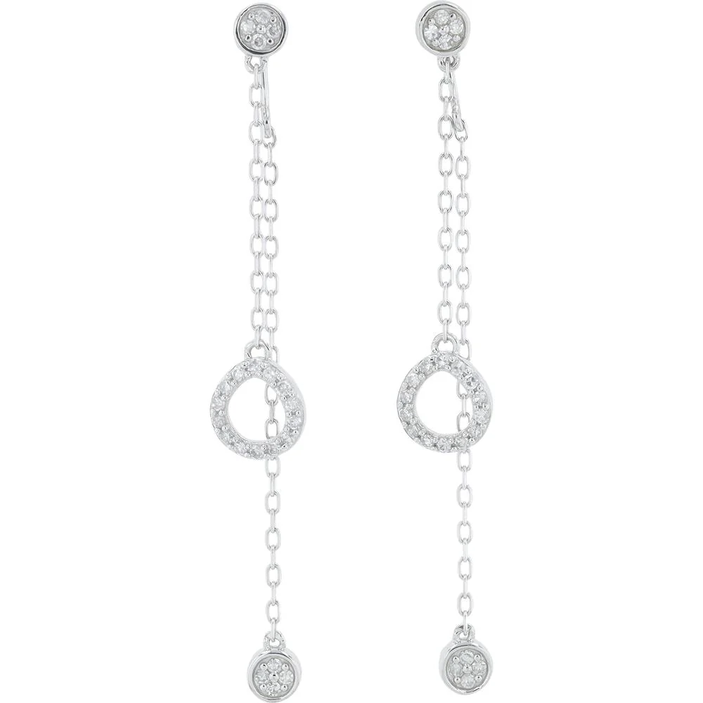 10K White Gold 1/4 Carat Total Diamond Dangle Earrings - 0.25 Carat Total Diamond Weight