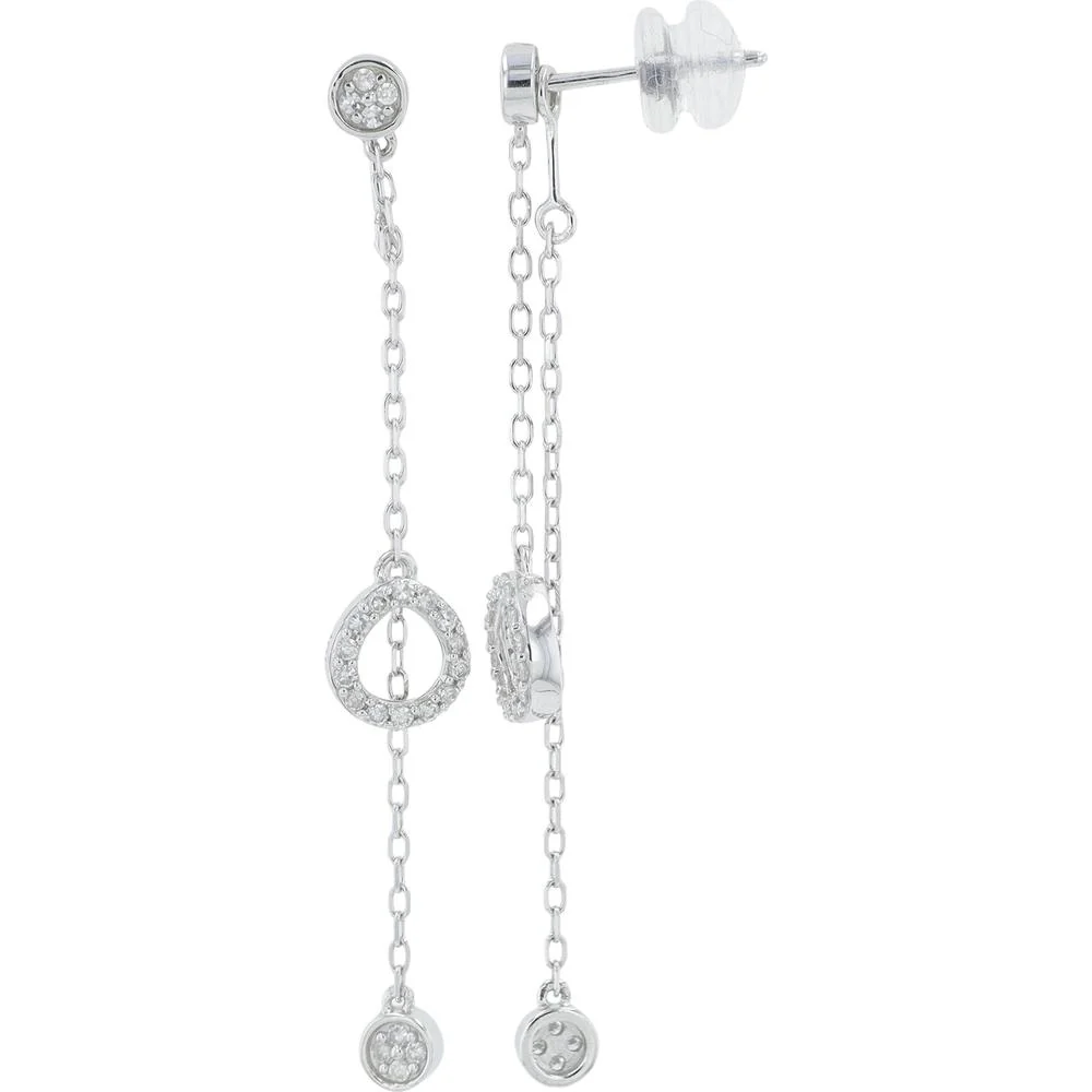 10K White Gold 1/4 Carat Total Diamond Dangle Earrings - 0.25 Carat Total Diamond Weight - Image 2
