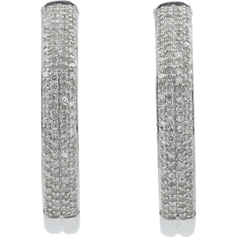 10K White Gold 1.50 Carat Diamond Inside - Out Hoop Earrings - 1" Diameter - Image 3