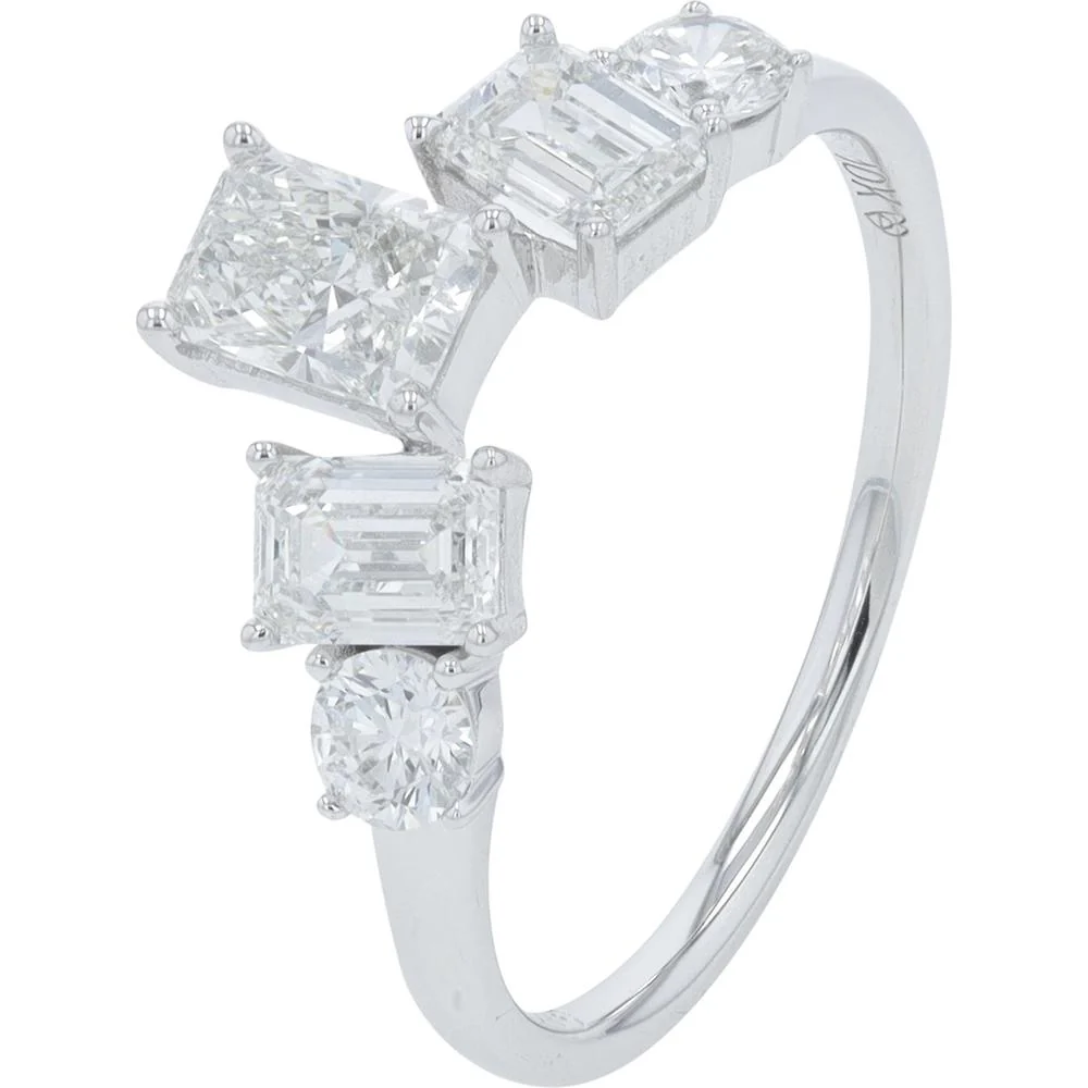 10K White Gold 1.50 Carat Lab Grown Diamond Ring with Princess, Emerald, and Round Cuts