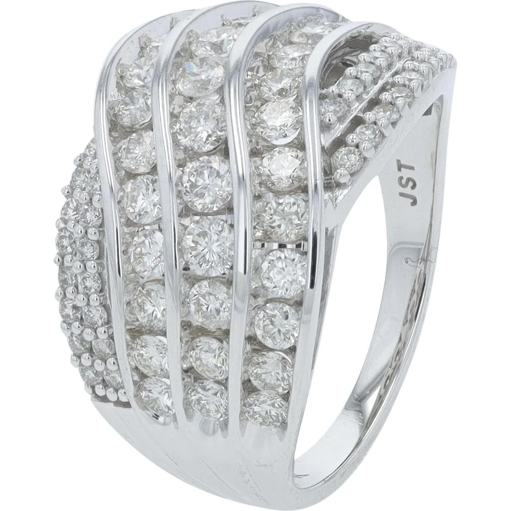 10K White Gold 1.50 Carat Total Weight Round Diamond Crossover Ring