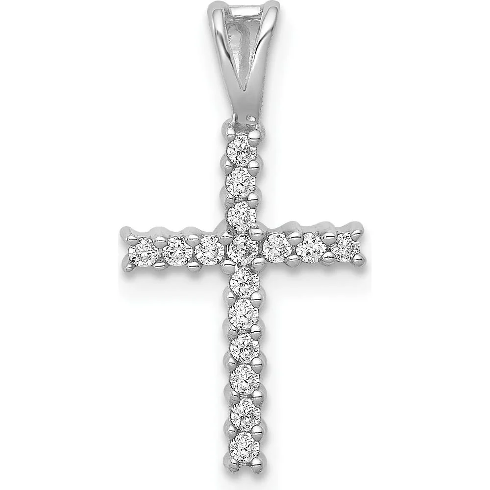 10K White Gold 1/6 Carat. Diamond Latin Cross Pendant with Rhodium Plating - Timeless Faith Necklace by Oro Pregiato