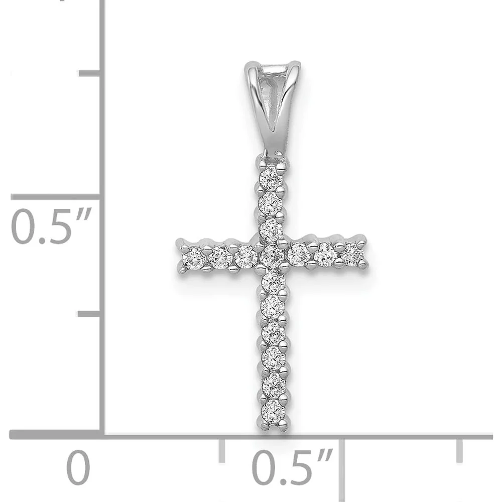 10K White Gold 1/6 Carat. Diamond Latin Cross Pendant with Rhodium Plating - Timeless Faith Necklace by Oro Pregiato - Image 4