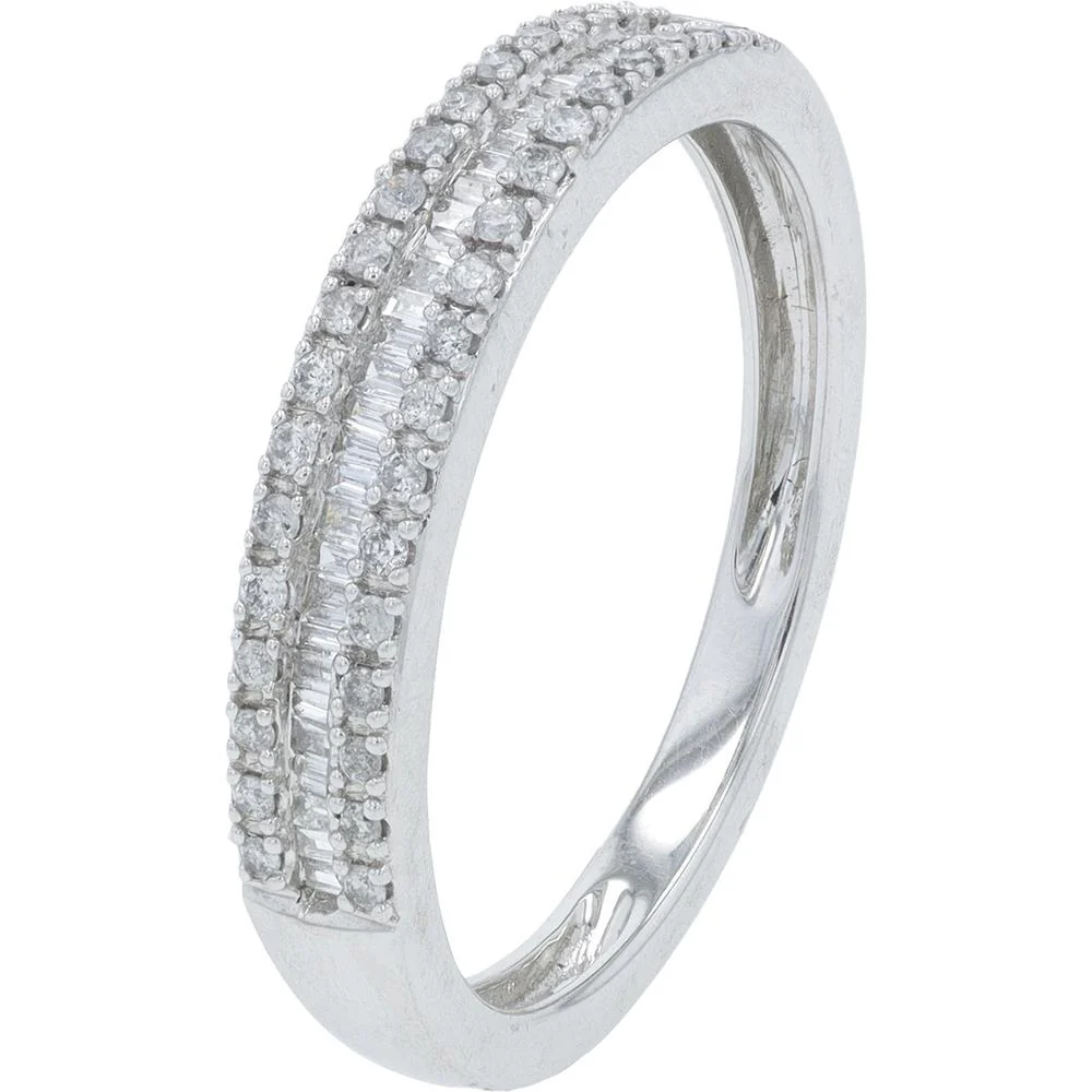 10K White Gold 1 Carat Diamond Bridal Ring with Halo and Baguette Accents - 1.00 Carat Total Diamond Weight - Image 3