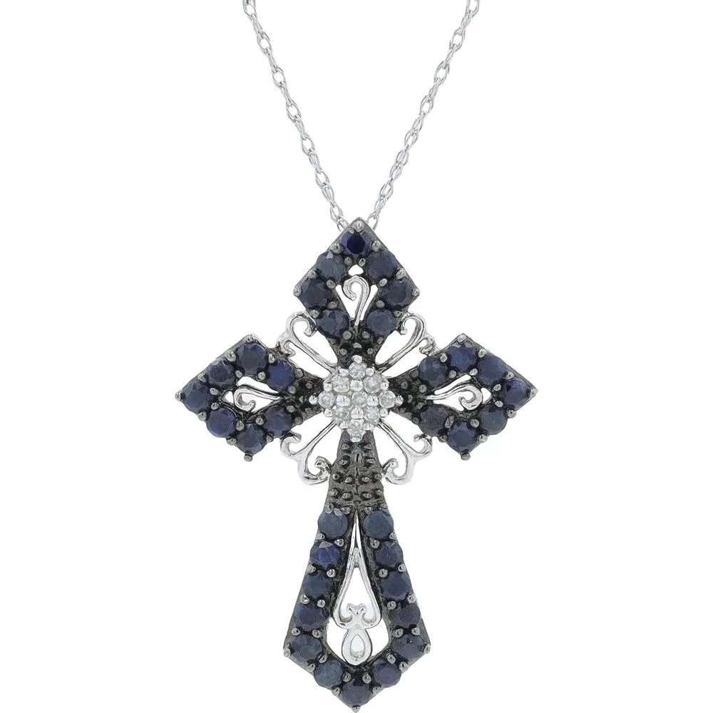 10K White Gold 1 Carat Diamond Cross Pendant - Prong Set Sparkling Filigree Design