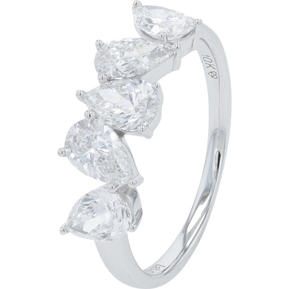 10K White Gold 1 Carat Lab Grown Diamond Band with Five Prong Set Pear - Shaped Diamonds