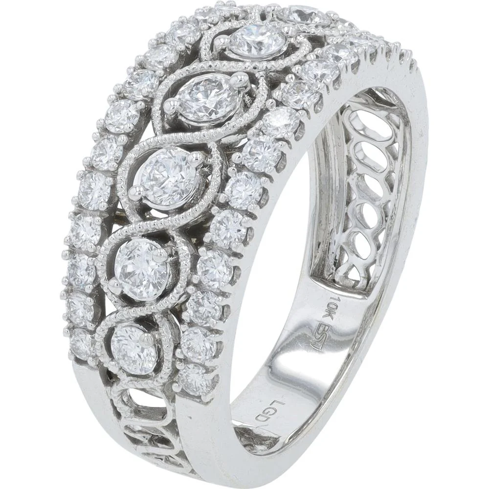 10K White Gold 1 Carat Lab Grown Diamond Eternity Ring with Milgrain Detailing