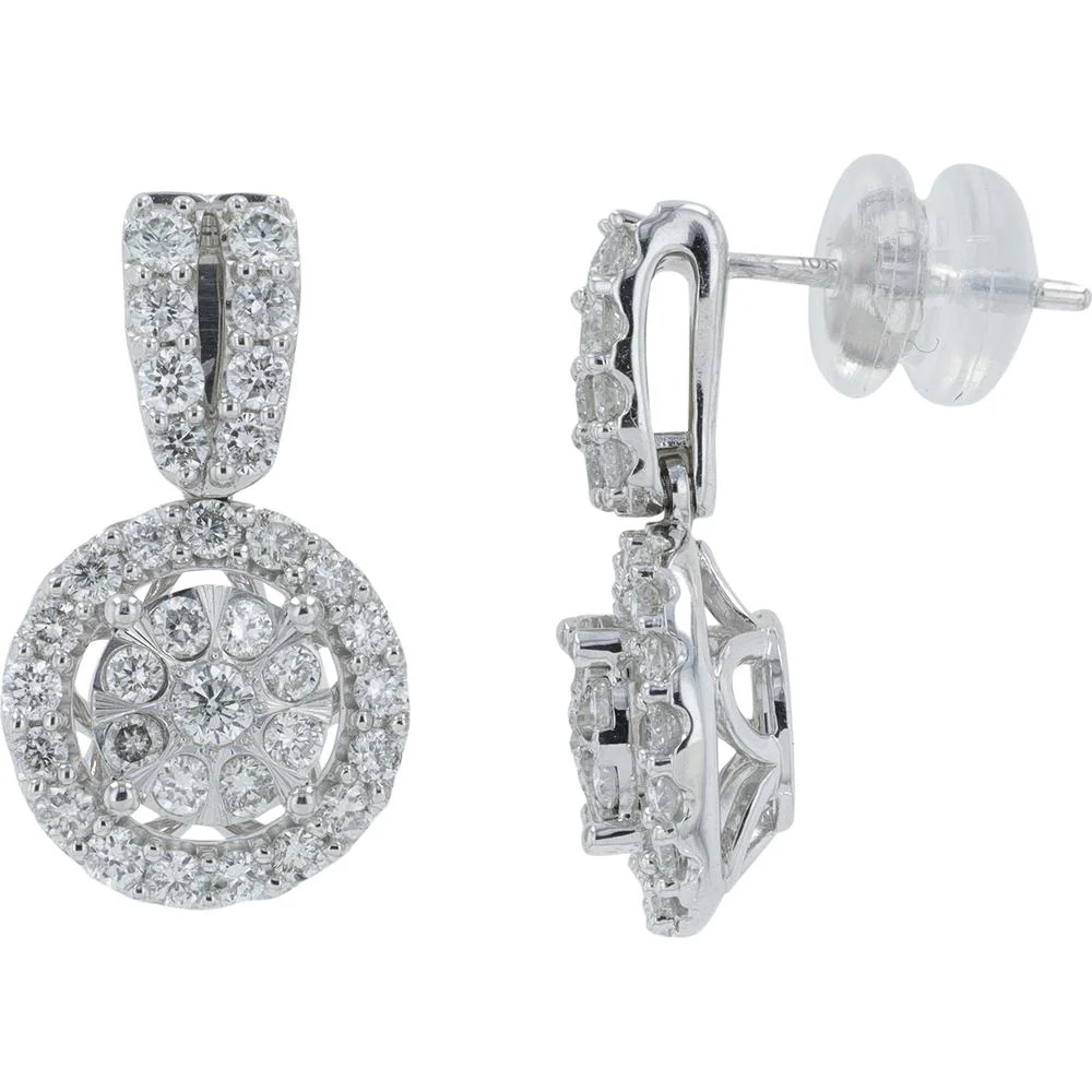 10K White Gold 1 Carat Lab Grown Diamond Halo Drop Earrings - 1.00 Carat Total Diamond Weight - Image 2