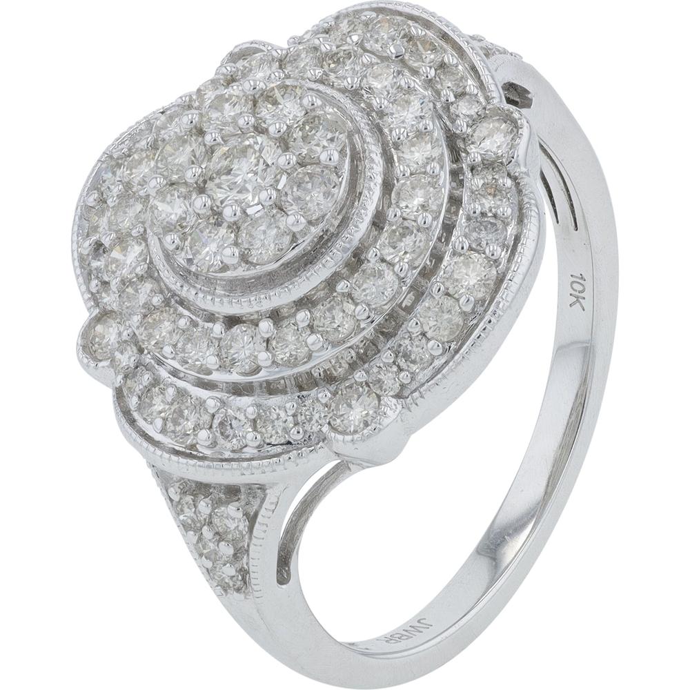 10K White Gold 1 Carat Total Weight Round Diamond Halo Cluster Ring