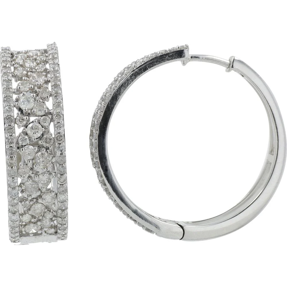 10K White Gold 2 Carat Diamond Hoop Earrings - Prong Set Sparkling Medium Hoops